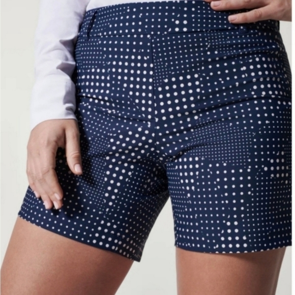 NWT SPANX SUNSHINE SHORTS 6" UPF 50+ NAVY/WHITE SIZE L - Picture 1 of 7